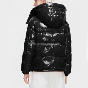 Glossy Shiny Puffer Jacket Trendy Street Fashion Look with <b>Thick</b> <b>Quilted</b> Layers and Warm Lining for Urban Winter Outfits - Product Image 3