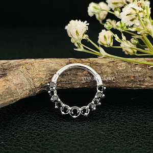 14K Solid Gold Natural Black Diamond <b>Daith</b> <b>Piercing</b> FIne <b>Jewelry</b>. - Product Image 3