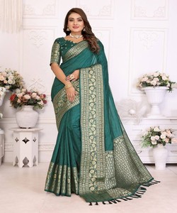 DERNIÈRE DOLA SOIE KANCHI BORDER WORK SAREE AVEC CHEMISIER NON COUDU VÊTEMENT FESTIF PRIX DE GROS VÊTEMENT ETHNIQUE BLEU CIEL - Product Image 1
