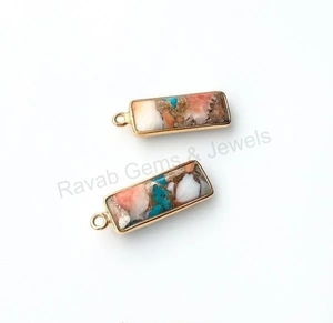 ขายดีทองแดงหนามสีเทอร์ควอยซ์6X18มม. สี่เหลี่ยมตัดเรียบ925ชุบทองสเตอริงของขวัญอินเทรนด์จี้ชั้นดี - Product Image 4