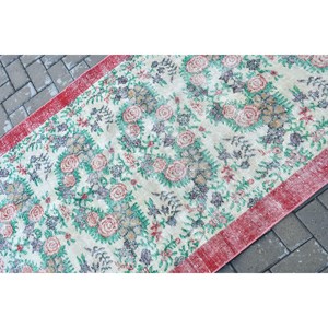 3.8x6.6 ft Rug, Turkish Vintage Rug, <b>Red</b> Polka dot <b>Wool</b> Rug - Product Image 5