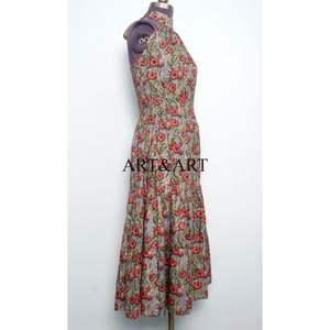 Robe midi sans manches en coton pour femme, style occidental, lavable, multicolore, à imprimé floral uni, élégante, mignonne et douce, idéale pour les fêtes d'été - Product Image 3