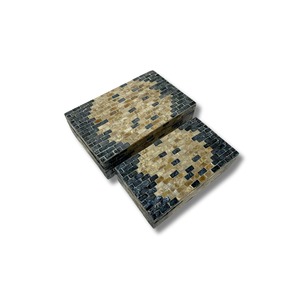 Boîte à bijoux en nacre de luxe faite à la main ensemble 2 organisateurs incrustés personnalisables pour le stockage décoratif à la maison - Product Image 1