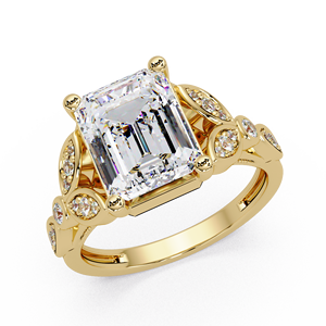 Luxury Antique <b>Emerald</b> Cut Lab Grown Diamond <b>Ring</b> 3.00 Ct IGI Certified 14K Pure Gold Vintage Milgrain <b>Ring</b> For Bridal <b>Rings</b> - Product Image 2