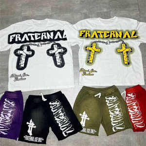 Ensembles de short de survêtement de haute qualité avec logo personnalisé ensemble de shorts et de t-shirts sérigraphiés survêtements pour hommes ensemble deux pièces - Product Image 3