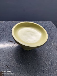 Présentoir de piédestal de bol décoratif en bois de mangue en céramique de couleur beige avec base ronde Dessert Cupcake pâtisserie bonbons - Product Image 2