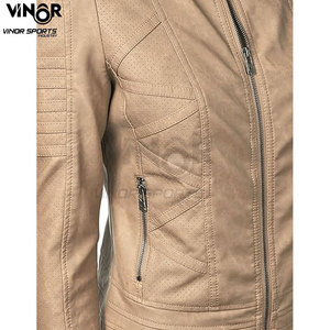 Abrigo de piel de oveja auténtica a la moda con estilo para mujer, la mejor chaqueta de motocicleta de calidad Premium, estampado transpirable de algodón - Product Image 3