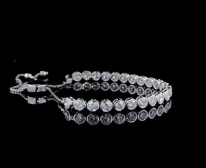 Conjunto de bisel de forma redonda de Plata de Ley 925, pulsera de Bolo de diamante cultivado en laboratorio, pulsera deslizante ajustable - Product Image 1