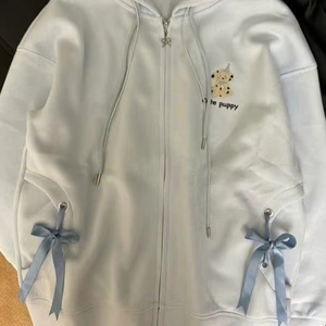 Sweat à capuche zippé confortable avec nœud mignon et design d'étoile Veste polaire douce et chaude pour un usage quotidien Tenue de mode de style de rue - Product Image 4