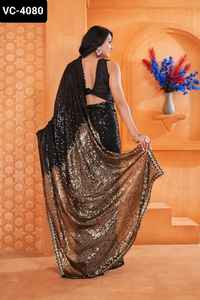 Dernières femmes portent des tissus Georgette de qualité supérieure avec séquence brodée travail et travail dentelle bordure Saree pour fête Saree - Product Image 6