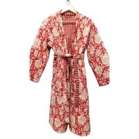 Peignoir kimono matelassé en coton imprimé numérique floral à col en V, style indien, pour automne/hiver et printemps/été, séchage rapide