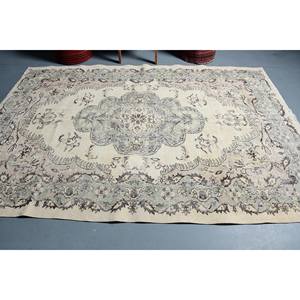 Classique Beige Gris Floral Turc Laine Écologique Moyen Pile Tapis 6 X 8.8ft À La Main Rectangle Patchwork Conception Salle À Manger - Product Image 3