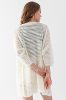 Cárdigan de punto blanco para mujer, con frente abierto, manga tres cuartos, diseño hueco, suéter largo informal de verano, cuello redondo, capa transparente