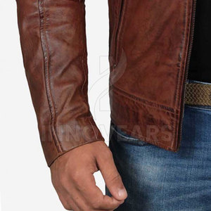 Chaqueta de Hombre para Otoño/Invierno, de Cuero Genuino y Lona, con Cuello Mao, Diseño con Letras, Estilo Urbano, Secado Rápido, Alta Calidad, OEM - Product Image 6