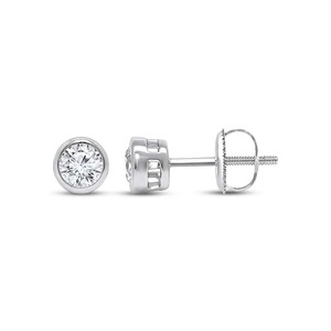 Bezel Set Round Cut Diamond Solitaire <b>Stud</b> <b>Earrings</b> 0.50 Ct Lab Grown Diamond In 14K Solid Gold Wedding Anniversary Gift - Product Image 3