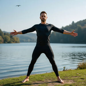 Leggings de compression OEM pour hommes, 100 % polyester, taille à cordon de serrage, imprimé uni personnalisé, longueur intégrale, évacuation de l'humidité, respirant - Product Image 3