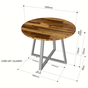 Mesa de Conferencia Redonda Estilo Industrial Atlas con Tablero de Madera de Acacia y Patas de Hierro con Recubrimiento en Polvo (BH68007) - Product Image 4