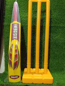 Plastic <b>Cricket</b> Full <b>Set</b> with 3 Stumps and 1 Bat Standard Size Customizable Packaging - Product Image 3