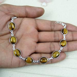 Joyería de estilo bohemio 925, pulsera de plata de ley sólida, pulsera de piedras preciosas con ojos de Tigre, joyería para mujer, pulsera de joyería de moda - Product Image 3