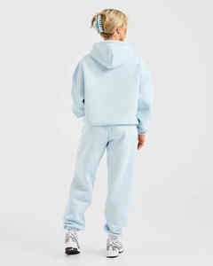 Sweat à capuche oversize classique en maille imprimée bleu pastel pour femme, anti-boulochage, respirant, idéal pour le sport – Nouvelle collection hiver 2026, best-seller - Product Image 3