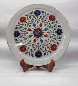 Placa de incrustaciones de mármol blanco artesanal India piedra semipreciosa artesanía flor decorativa pulida técnica para decoración del hogar - Product Image 3