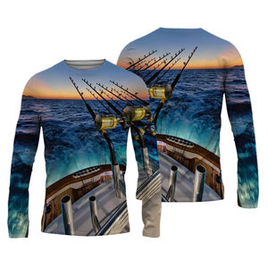 Vêtements de pêche en gros, t-shirts de pêche à manches longues unisexes respirants pour l'extérieur, personnalisés, UPF50, séchage rapide, 100% polyester - Product Image 1