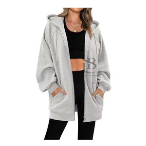 Vente en gros Sweat à capuche polaire zippé surdimensionné Manches longues Logo avant Streetwear Couleur unie pour vêtements de printemps automne hiver - Product Image 5