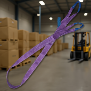 Eslinga de elevación de poliéster (PES) morado de alta tenacidad de 1 tonelada, cincha plana de doble capa con bucles reforzados para cuerdas de embalaje - Product Image 3