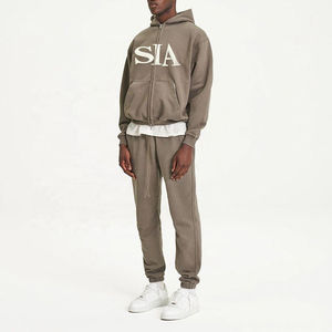 Conjunto Deportivo de Sudadera con Capucha y Doble Cremallera de Algodón, Estilo Urbano, Grueso, Holgado, con Hombros Caídos, Sudadera con Capucha Lisa para Impresión - Product Image 2