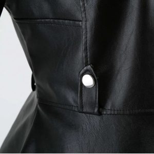 Chaqueta de cuero con cremallera delgada para mujer Retro americana, cortavientos Punk para motocicleta, solapa, Bodycon, prendas de vestir, cuero PU procesado con tinte - Product Image 3