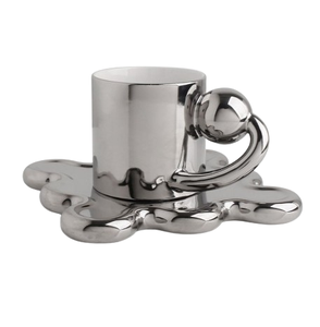 Tasse à thé et soucoupe en acier inoxydable les plus vendues, soucoupe design finition argentée, tasse à thé et soucoupe, ustensiles de cuisine, tasse de service - Product Image 6