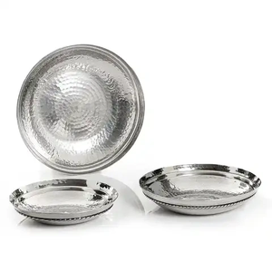 Juego de tres platos redondos de metal plateado para servir, vajilla de hotel de lujo, plato de servidor de comida para ocasiones Diwali - Product Image 4