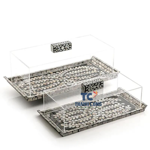 Plateau supérieur en nacre avec couvercle en acrylique, magnifiques plateaux et plateaux de service pour Ramadan Eid Mubarak - Product Image 2