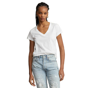 Camiseta personalizada de mujer con cuello en V de algodón con cuello en V en tela de algodón mercerizado suave para ropa de descanso ligera - Product Image 1