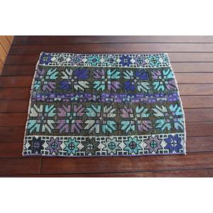 พรมวินเทจขนาดเล็ก, พรมตุรกีขนาด 2.3x3 ฟุต, พรมขนสัตว์สีม่วงลายนามธรรม - Product Image 3