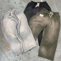 Pantalon de survêtement taille moyenne délavé à l'acide unisexe personnalisé pantalon droit décontracté patch de broderie grande taille empilé jambe large 100% coton