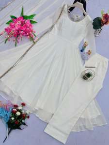 Robe longue pakistanaise Kameez Dupatta en costume Salwar en soie artisanale pour mariages et fêtes - Product Image 2