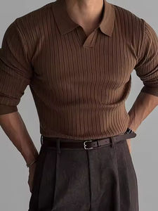 Smart Casual Men's para Polos Tallas grandes Tejido de punto transpirable con logotipo bordado Cómodo estampado Patrón sólido - Product Image 3