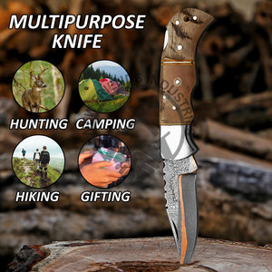 Cuchillo Plegable de Acero de Damasco de Grado Industrial de Venta Caliente, Mango de Hueso, Refuerzo de Acero, Incrustaciones de Cobre, Cuchillo Táctico de Bolsillo 4-5mm OEM - Product Image 4