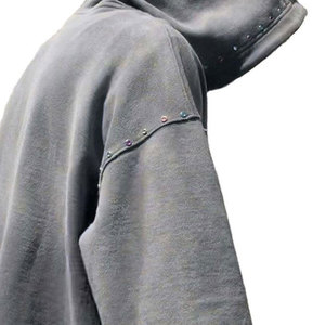 Custom Hoodies Embroidered Custom Men Rhinestone Hoodie Double Zip up Hooded Heavyweight High Quality Sun Faded Wash Sweatshirts - Product Image 5