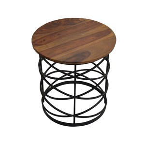 Table basse de luxe en fil de fer en métal avec dessus en bois pour chambre à coucher table basse de forme ronde vente en gros de meubles au design moderne - Product Image 2