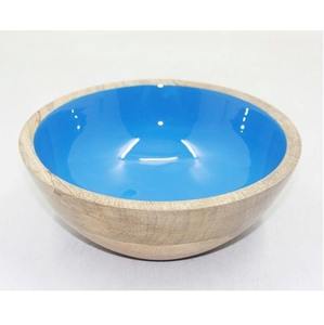Vajilla de mesa, cuenco redondo de madera, pegatina de esmalte azul cielo y Natural, cuenco para servir, cuenco decorativo artesanal de frutas - Product Image 1
