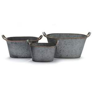 Pot de fleurs rustique en métal galvanisé à nervures avec bord doré, vase à fleurs en zinc ondulé de style ferme, industriel, intérieur/extérieur, jardin - Product Image 3