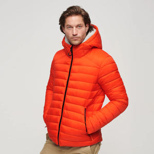 Veste bouffante à capuche avec logo personnalisé pour hommes Veste sport en toile rembourrée Vêtements d'extérieur chauds décontractés de couleur orange en gros - Product Image 6