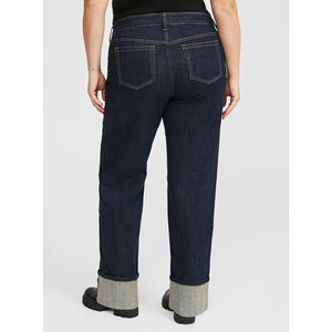 Pantalones de mezclilla con agujeros rectos informales de cintura alta para mujer, pantalones vaqueros holgados transpirables de verano de talla grande, lavado oscuro con opción - Product Image 4