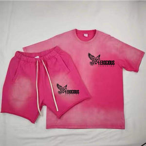 ชุดเสื้อยืดและกางเกงขาสั้นลายฟอกสีสไตล์วินเทจ พิมพ์ลายโลโก้ Ferocious ด้วยเทคนิค DTG ระบายอากาศได้ดี เหมาะสำหรับฤดูร้อน ผ้าเทอร์รี่ - Product Image 1