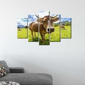 Impresión en Lienzo: Elegante Decoración Rústica con Cabeza de Ganado, Mix de 5 Piezas: Enmarcado para Pared - Product Image 1