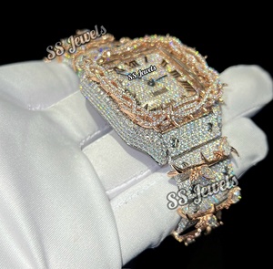 นาฬิกากลไกสำหรับผู้ชายหรูหราคุณภาพสูงประดับบัลลังก์เพชร VVS Moissanite อะนาล็อกสแตนเลสสไตล์ฮิปฮอป - Product Image 3