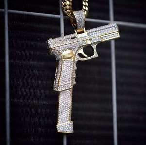 Colgante de Pistola para Hombre, Chapado en Oro de 14K, Rodio, Plata 925, Joyería Hip Hop con Moissanita - Product Image 1