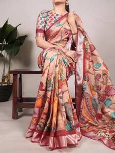 ผ้าส่าหรีขอบผ้าพิมพ์ลายเส้นไหมทัสซาร์เสื้อแบบไม่มีตะเข็บดีไซน์แบบดั้งเดิมล่าสุดสำหรับงานแต่งงานและงานปาร์ตี้ - Product Image 4